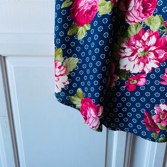 Free People | NEW Strappy Blue Floral Rose Lace Trim Midi Dress - Picture 2 of 13